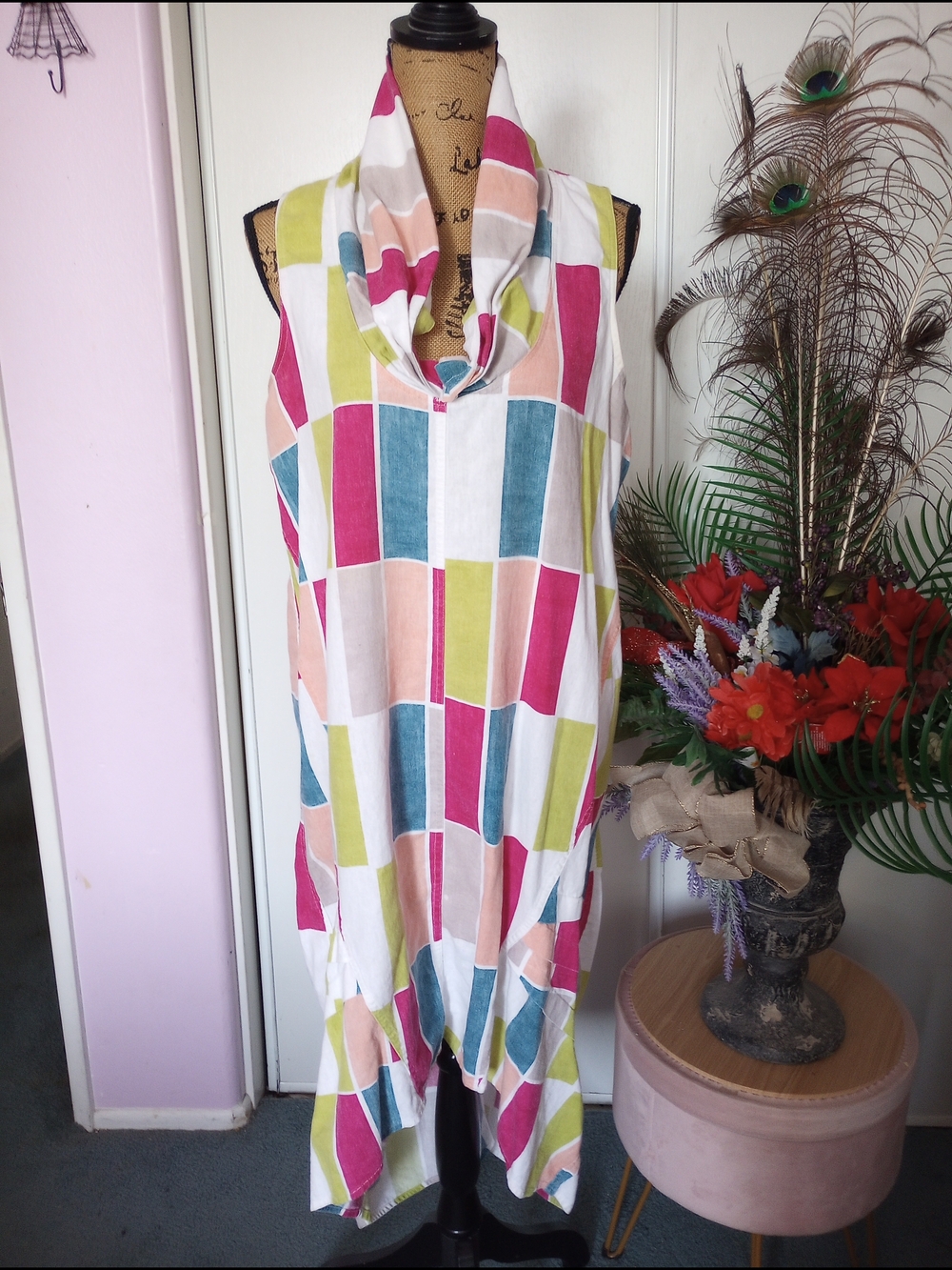 For Cynthia Multicolor Geometric High-Low Dress
